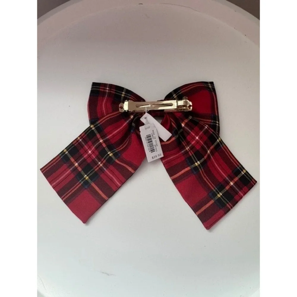 J.Crew Red Stewart Tartan Plaid Hair Bow Barrette Accessory CD853 NEW‎